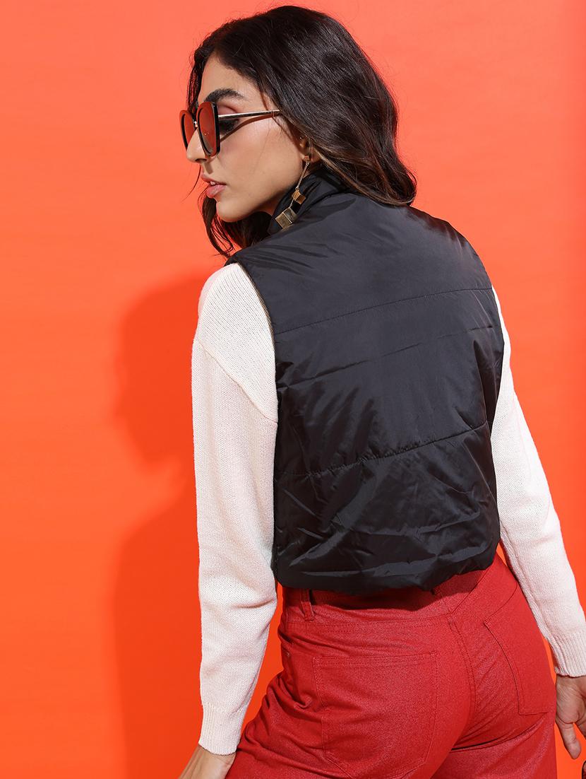 women solid sleeveless quilted jacket - 21650983 - Standard Image - 2