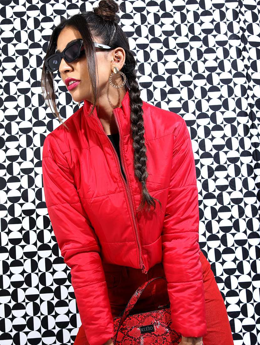 women solid long sleeves quilted jacket