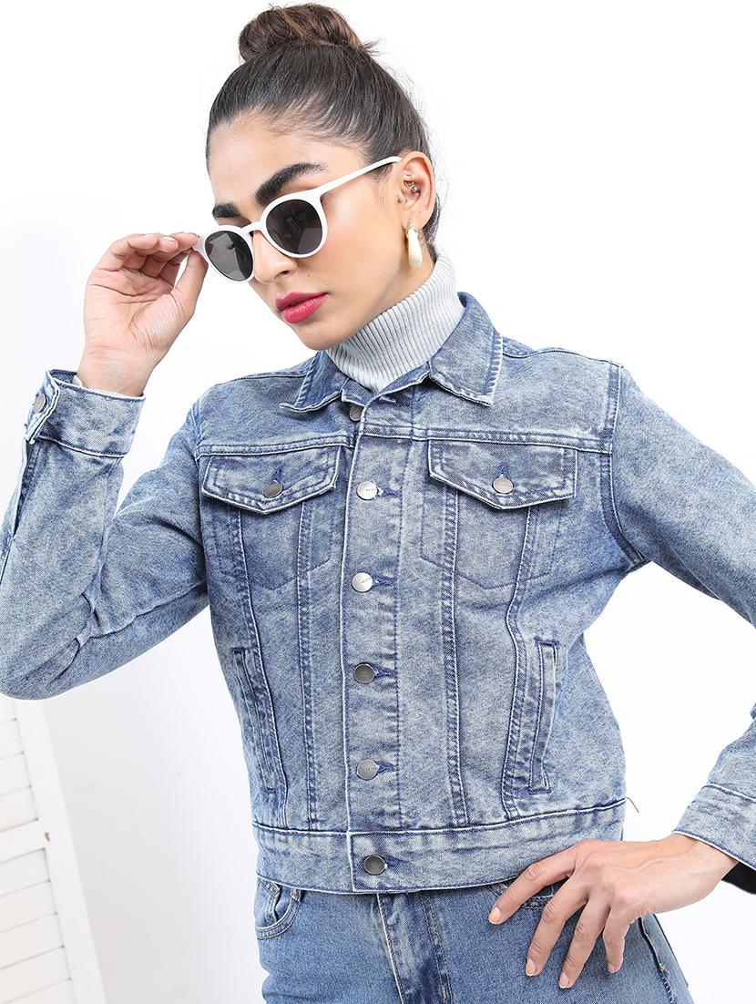 women long sleeves solid denim jacket - 21650993 - Zoom Image - 0