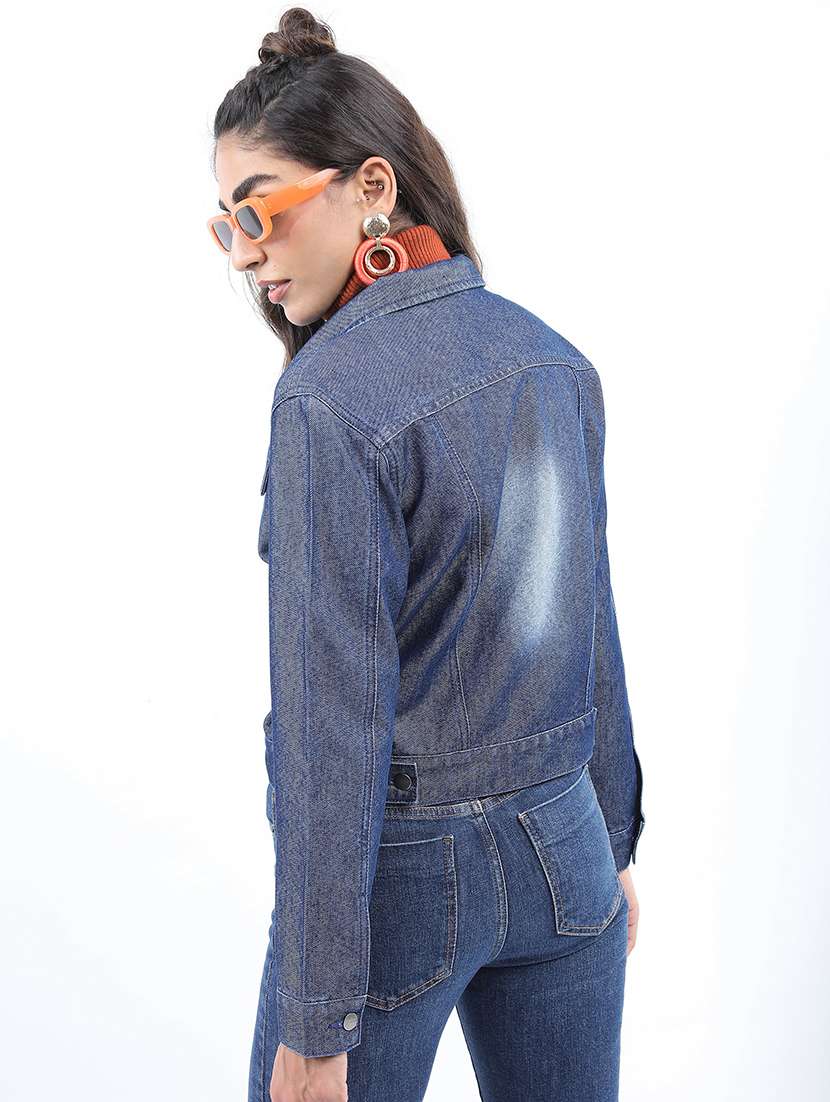 women long sleeves solid denim jacket - 21650994 -  Standard Image - 2
