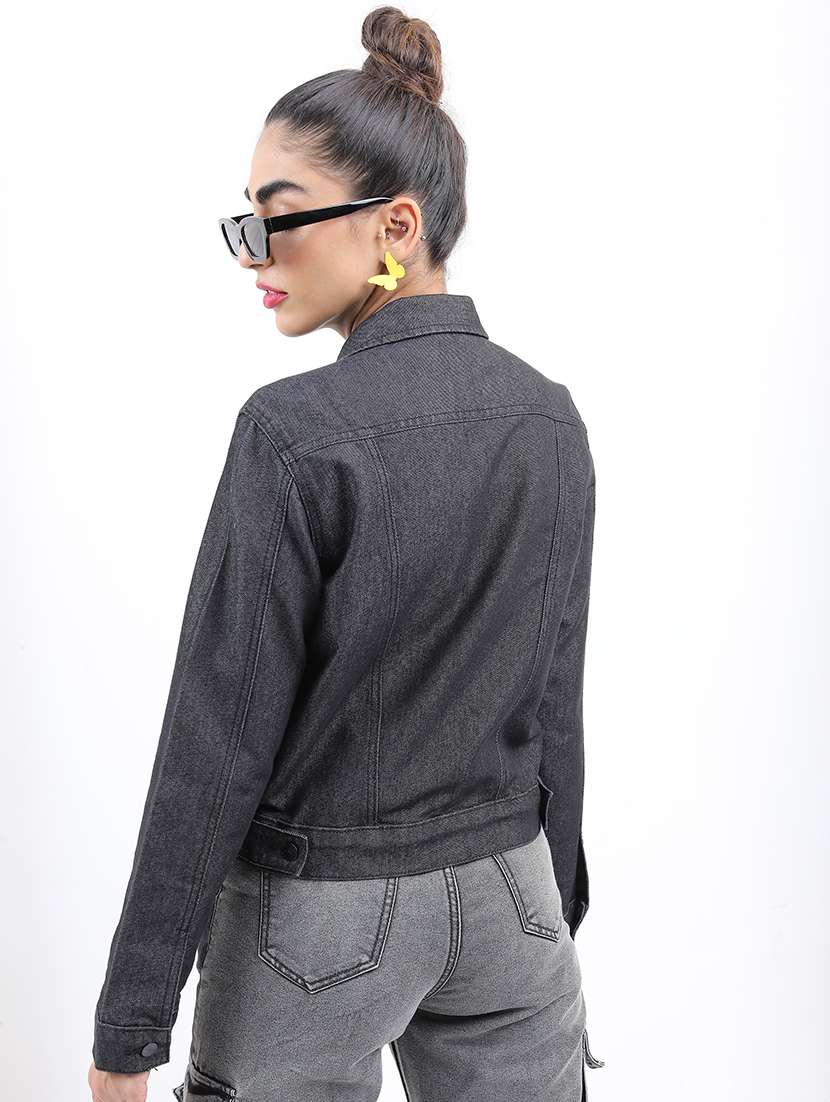women long sleeves solid denim jacket - 21650997 -  Standard Image - 2