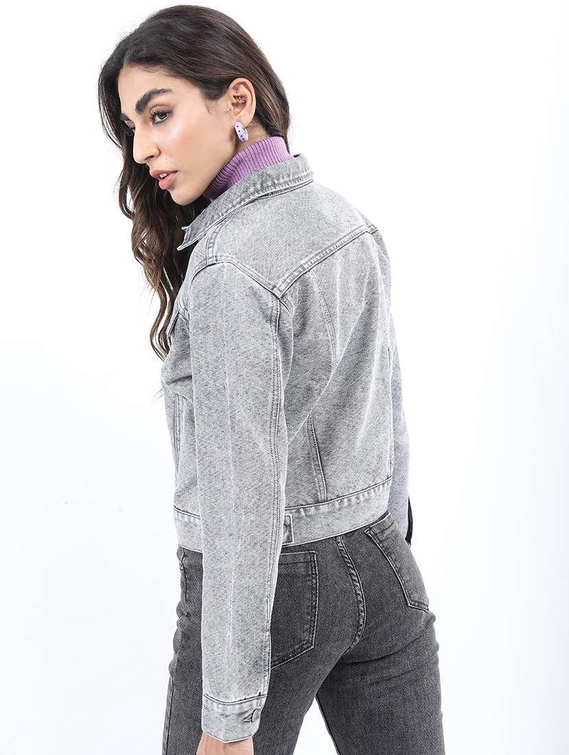 women long sleeves solid denim jacket - 21650999 -  Standard Image - 2