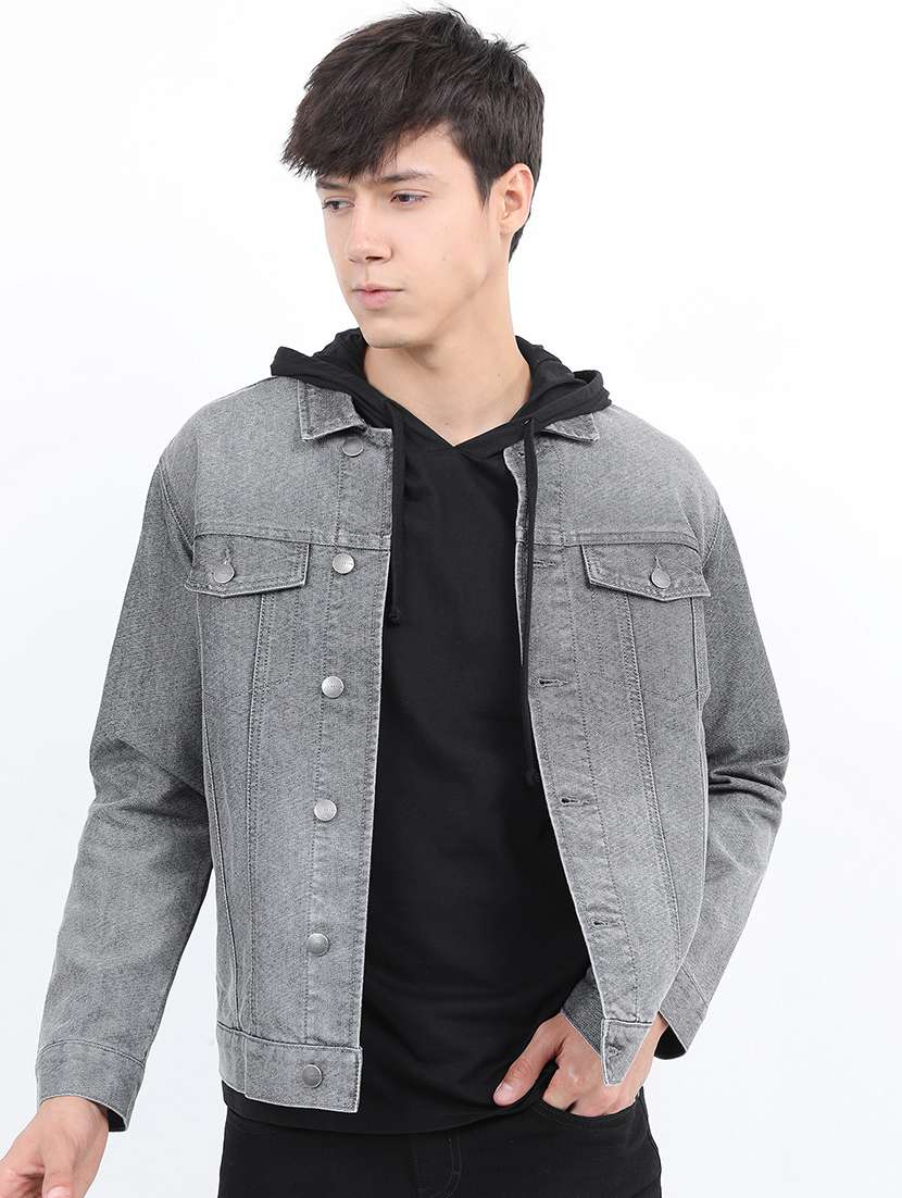 men solid long sleeve denim jacket