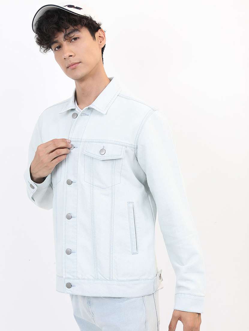 men solid long sleeve denim jacket