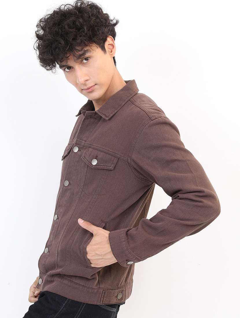 men solid long sleeve denim jacket