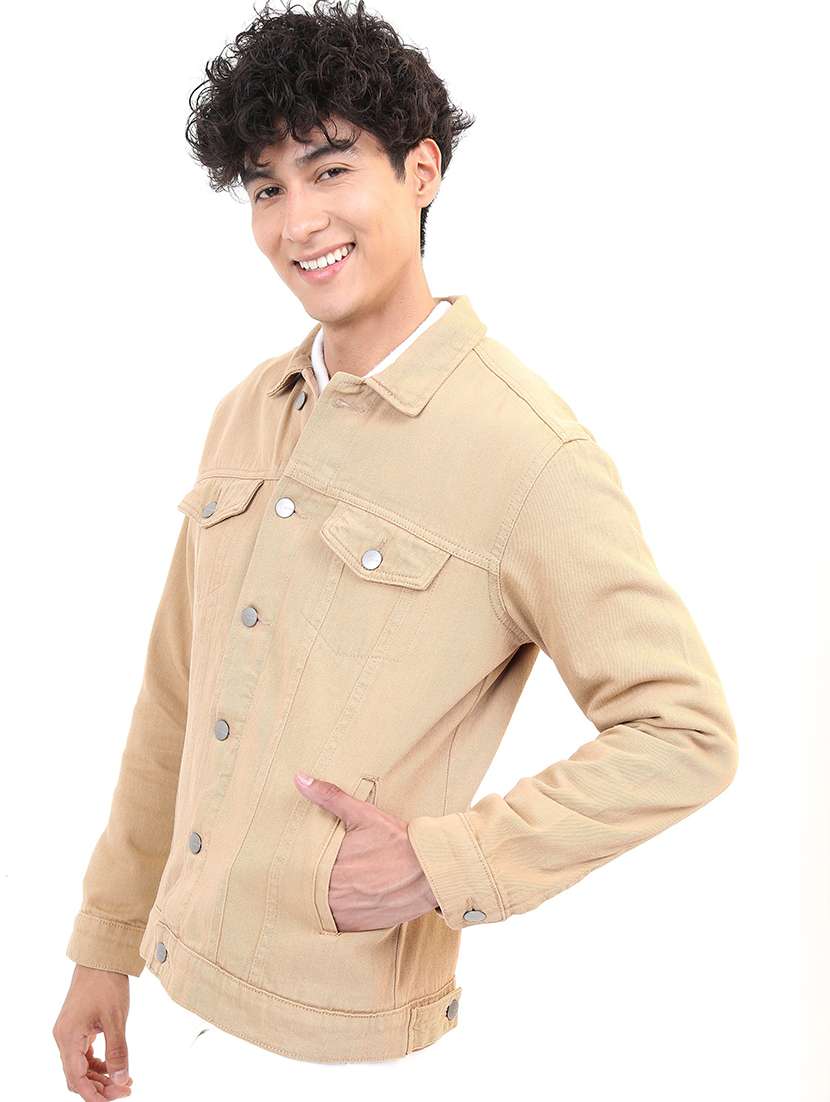 men solid long sleeve denim jacket