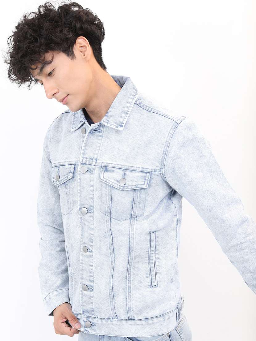 men solid long sleeve denim jacket