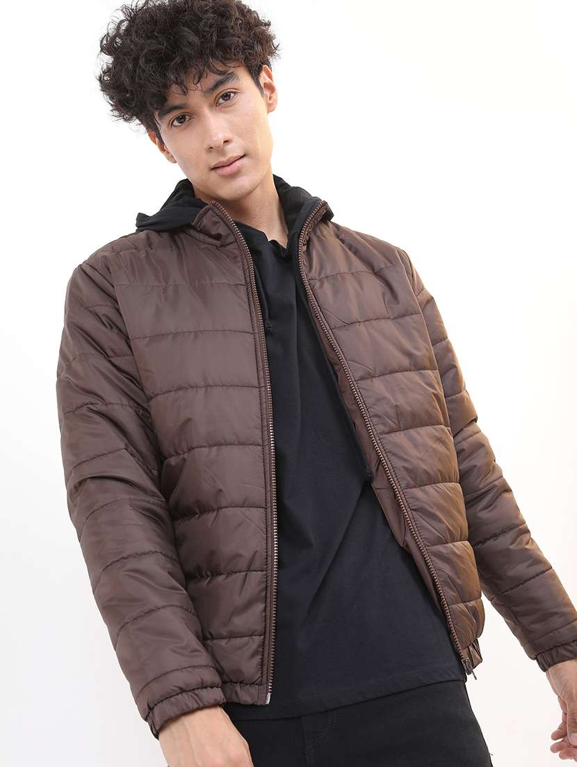men long sleeves solid quilted jacket