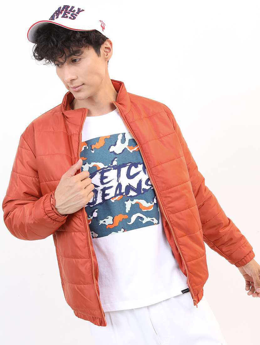 men long sleeves solid quilted jacket