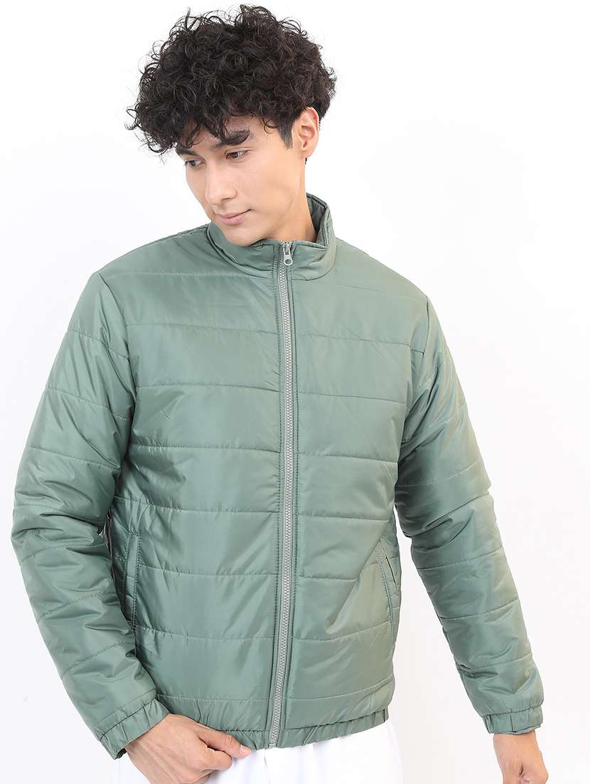 men solid long sleeve quilted jacket
