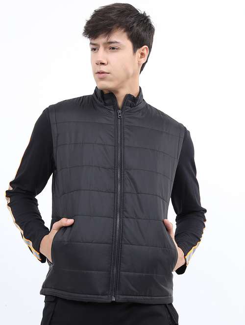 men solid sleeveless quilted jacket - 21651050 -  Standard Image - 0