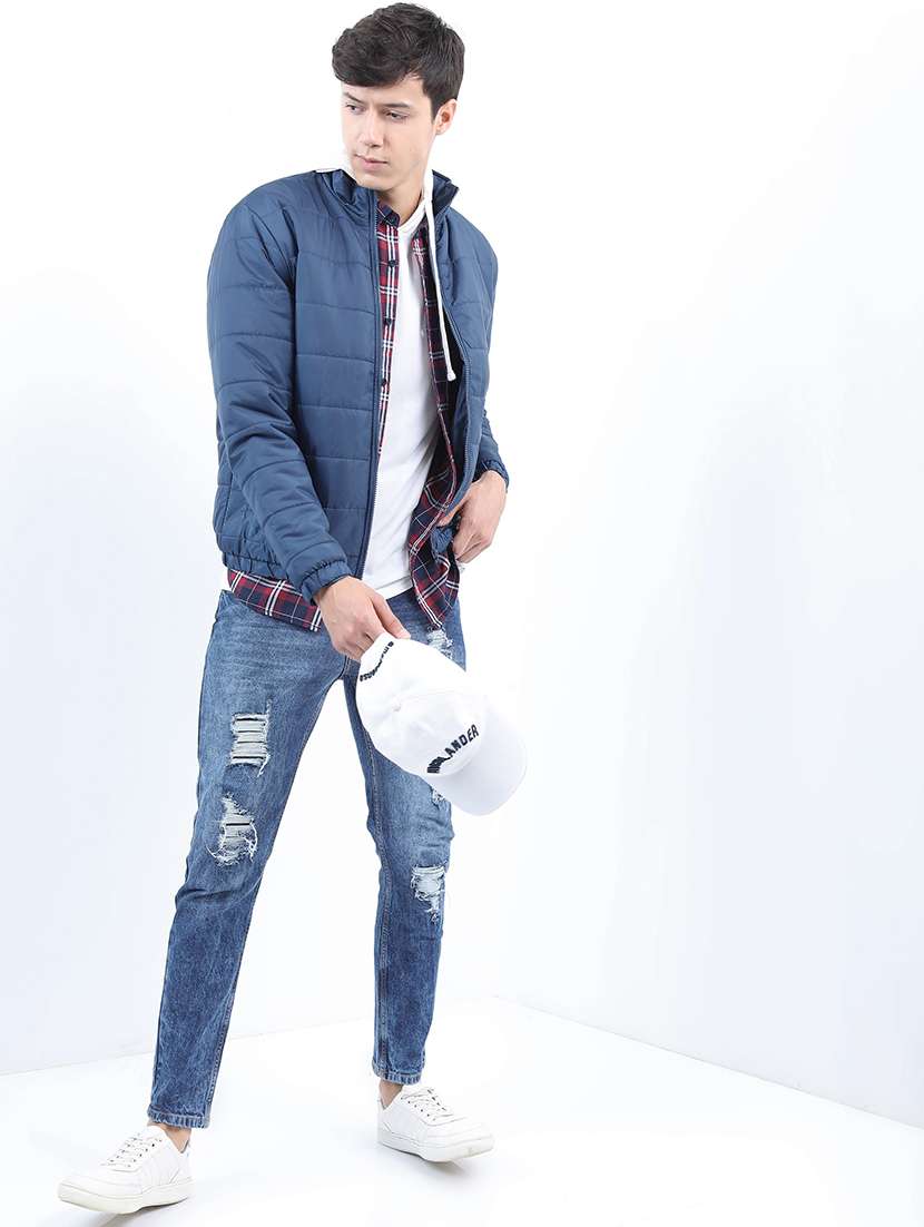 men solid long sleeve quilted jacket - 21651089 - Standard Image - 2