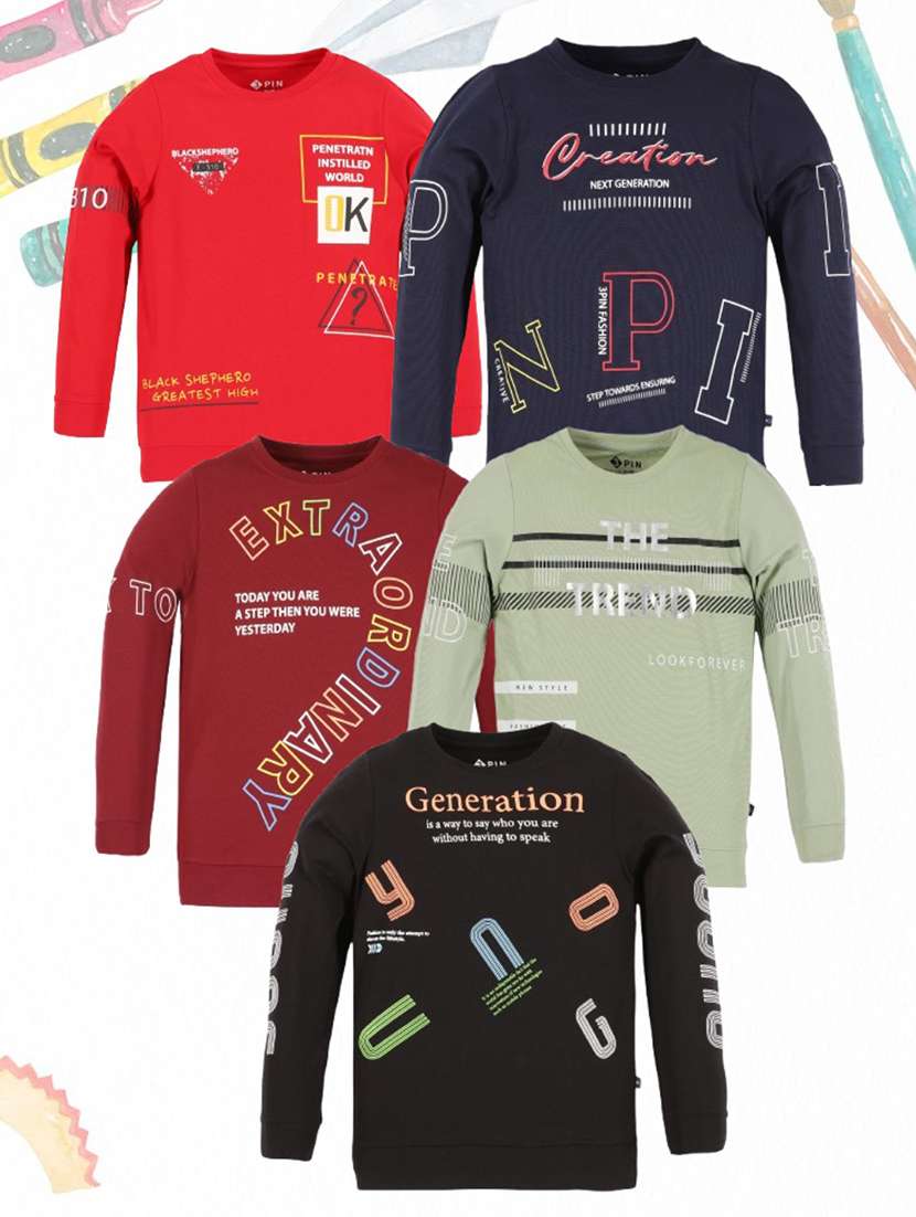 boys pack of 5 printed sweatshirts