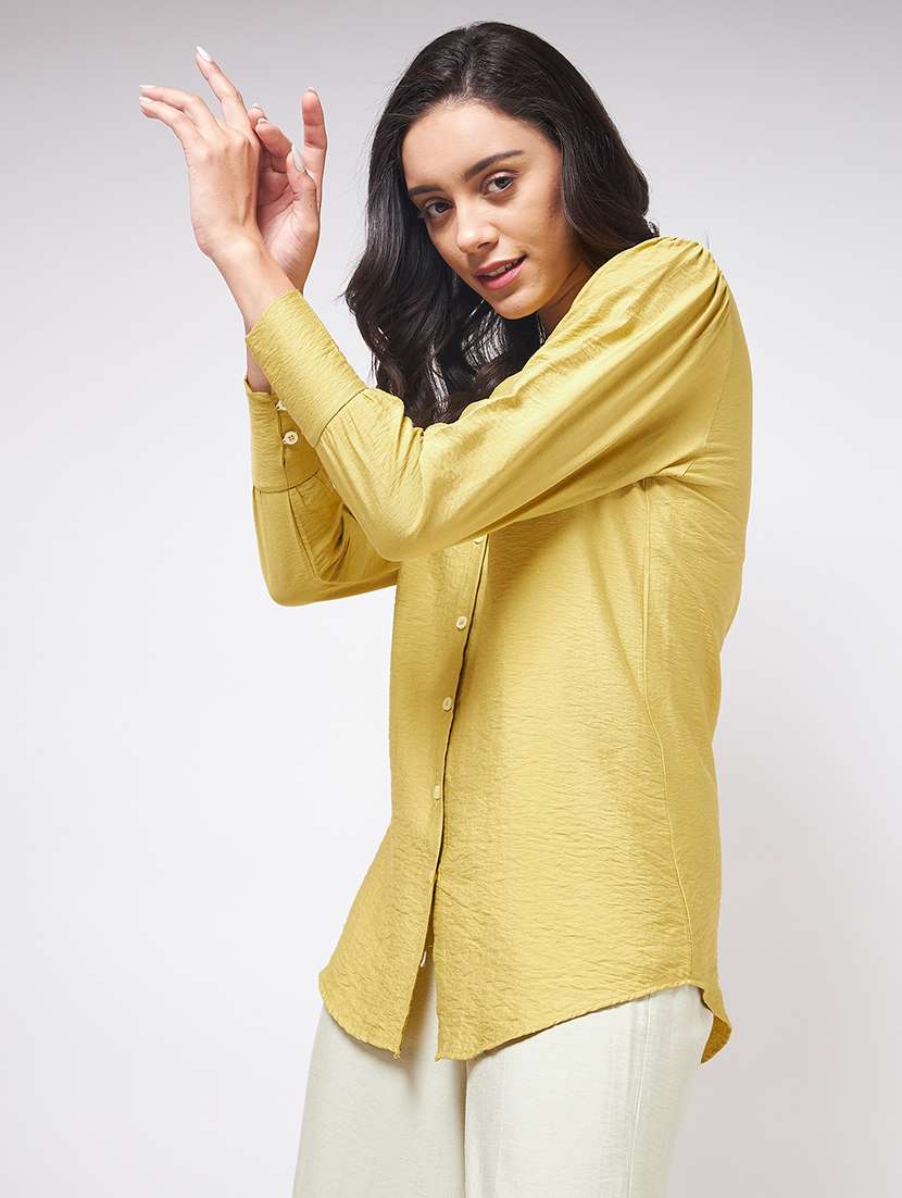 women solid puff sleeves regular shirt - 21651104 -  Standard Image - 2