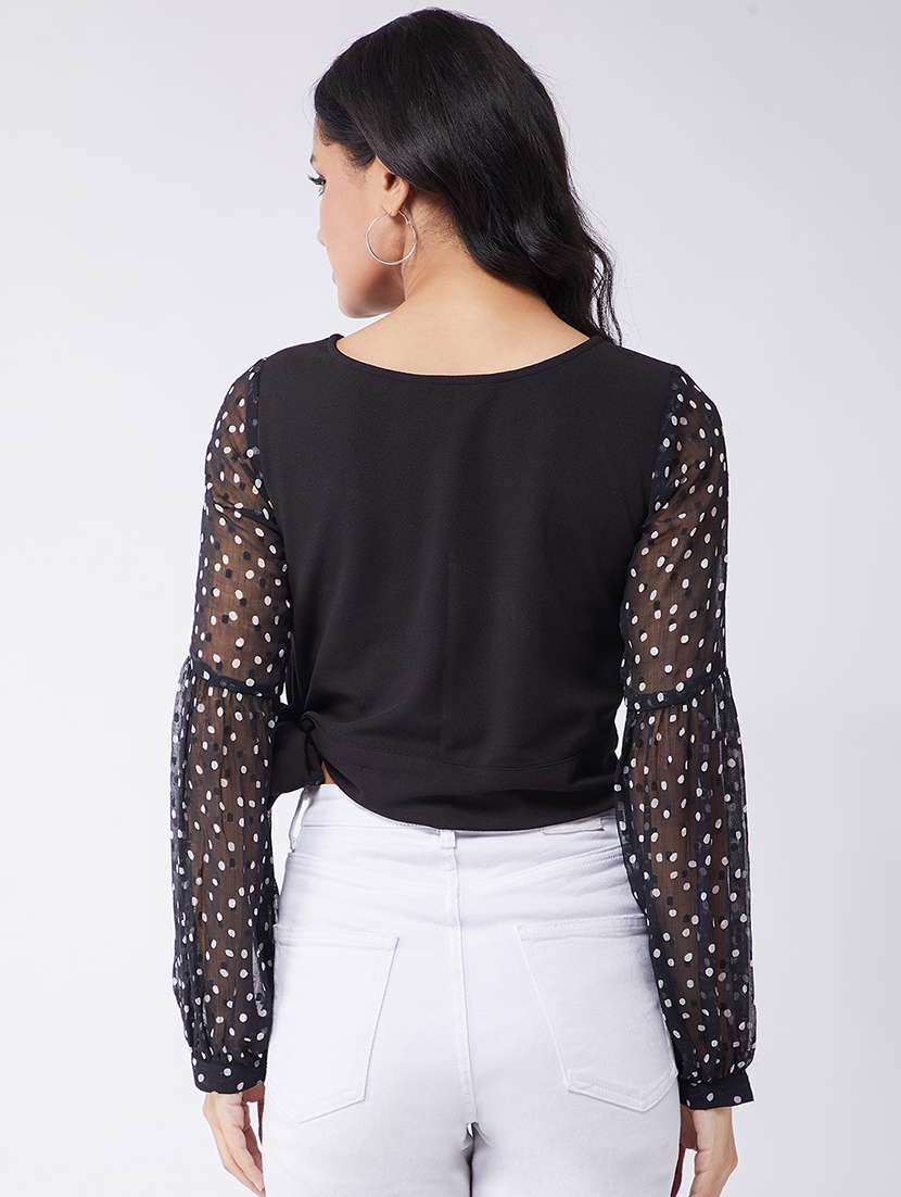 women polka doted puff sleeves crop top - 21651115 -  Standard Image - 2