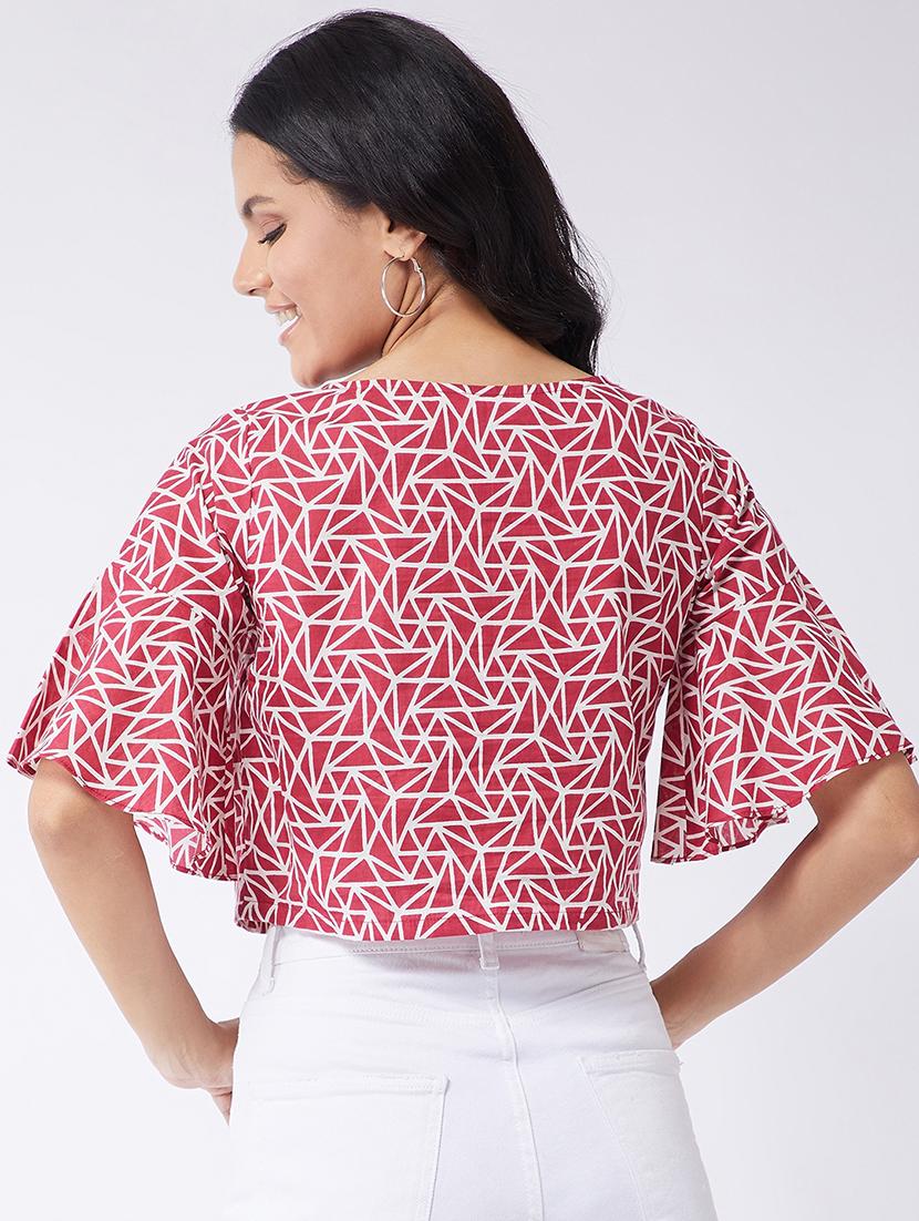 women printed flared sleeves crop top - 21651118 - Standard Image - 2