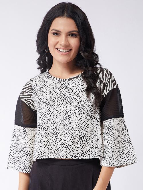 women animal print bell sleeves crop top - 21651120 - Standard Image - 0