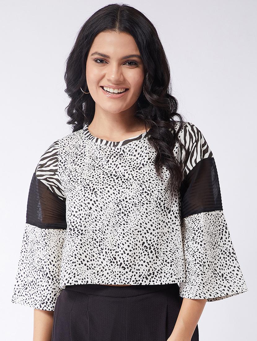 women animal print bell sleeves crop top - 21651120 - Zoom Image - 0