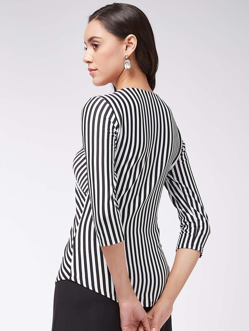 women striped overlap neck asymmetric top - 21651126 - Standard Image - 2