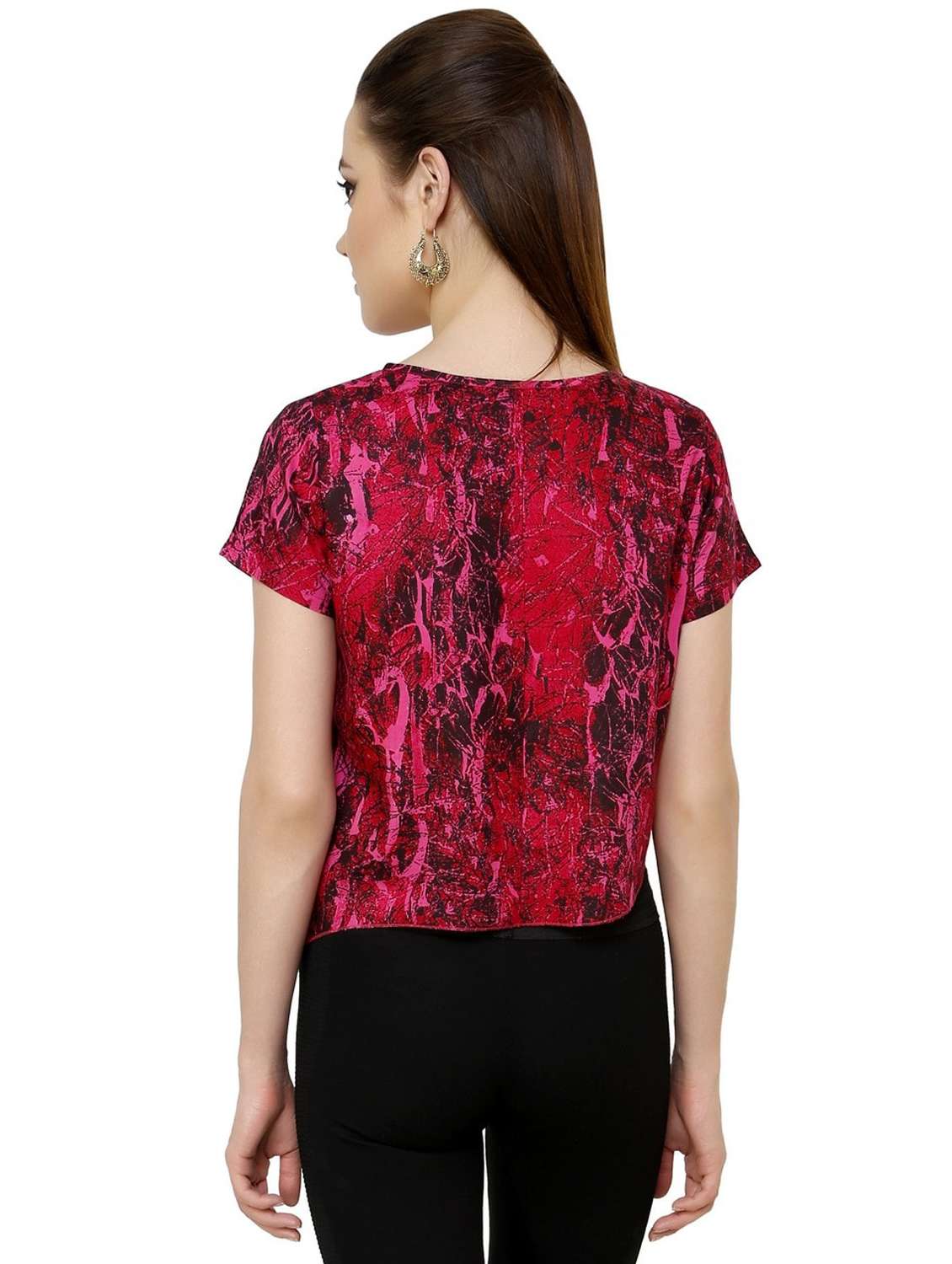 women pink printed round neck crop top - 21651224 - Standard Image - 2