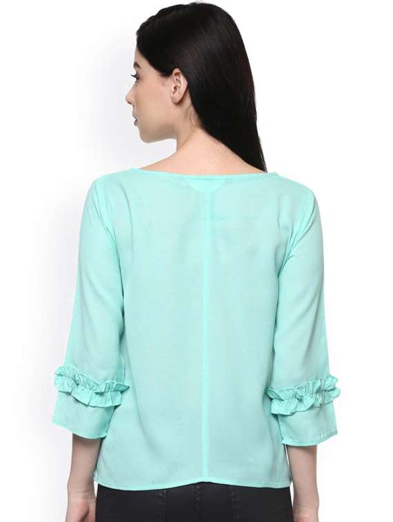women light blue solid three quarter sleeve top - 21651225 - Standard Image - 2