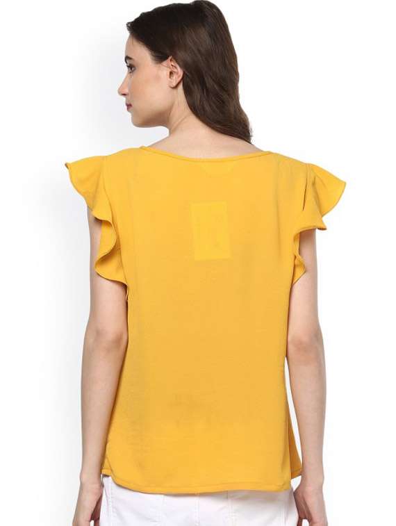 women yellow solid round neck regular top - 21651248 -  Standard Image - 2
