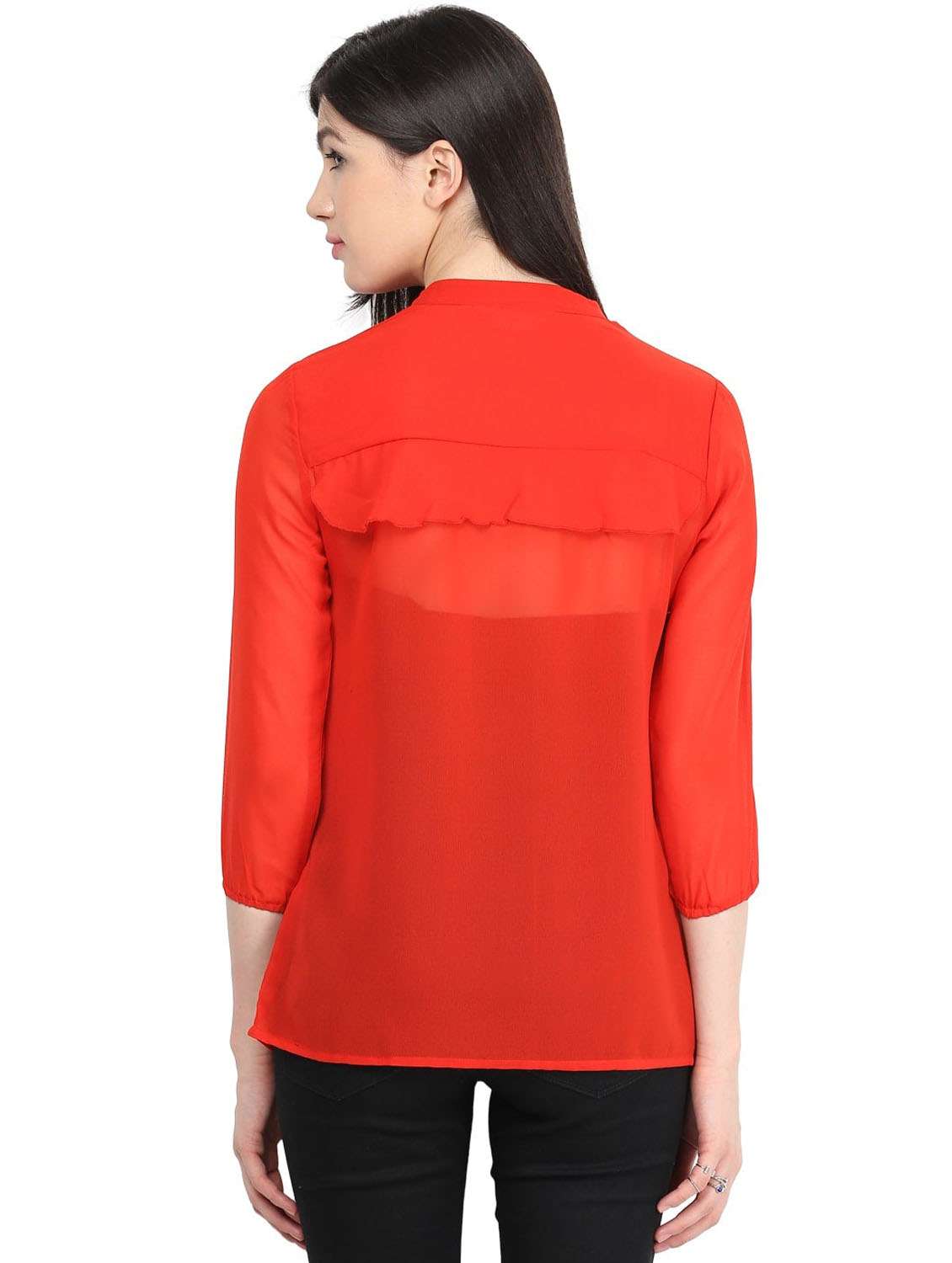 women red solid mandarin neck shirt top - 21651263 -  Standard Image - 2