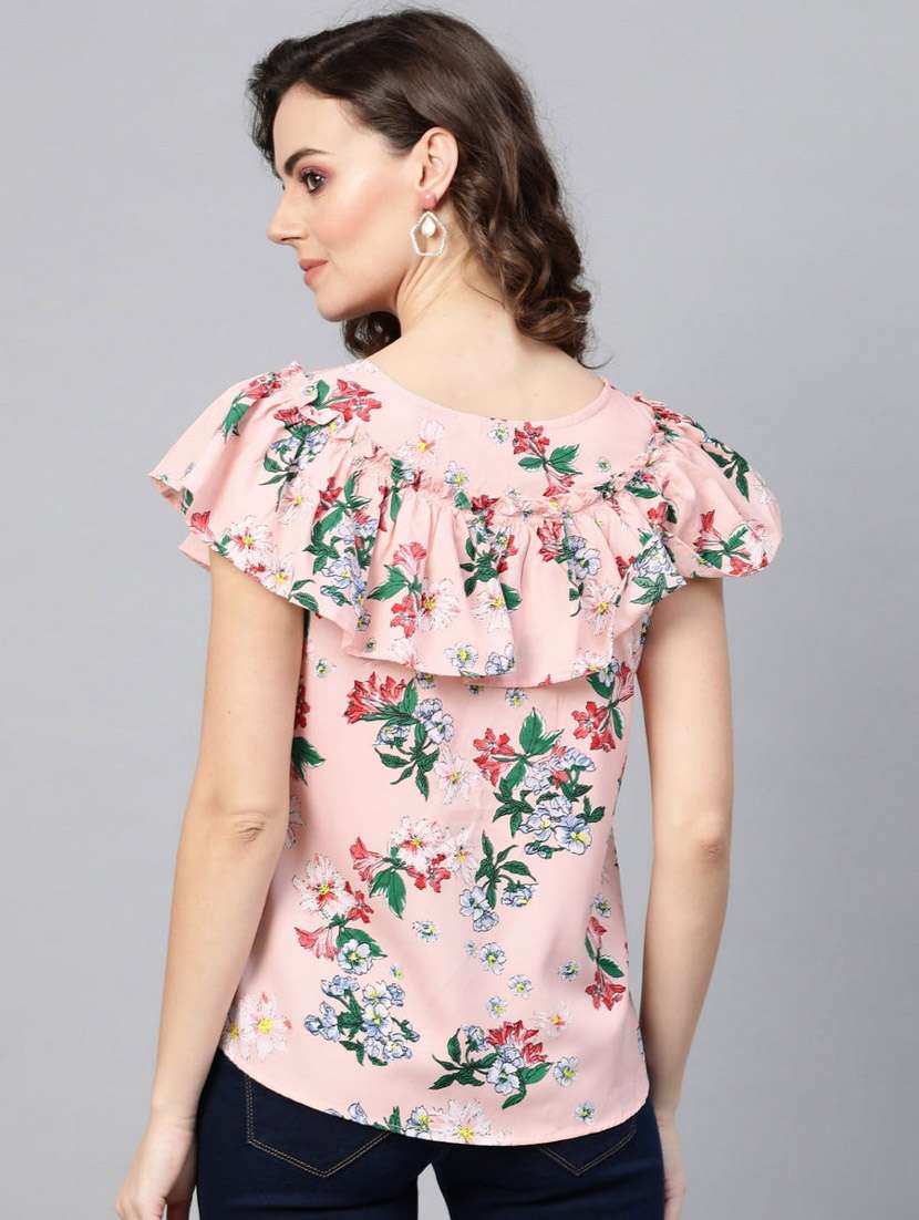 women floral print boat neck ruffle top - 21651271 -  Standard Image - 2