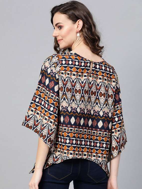 women printed round neck asymmetric top - 21651275 -  Standard Image - 2