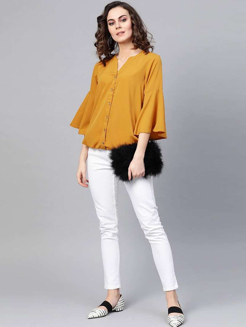 women solid bell sleeves regular top - 21651276 - Standard Image - 2