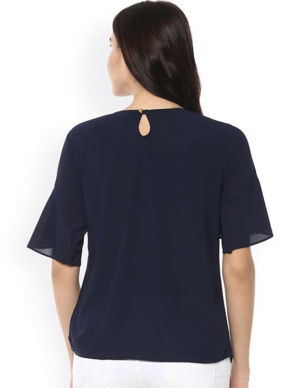 women navy blue solid round neck top - 21651277 -  Standard Image - 2