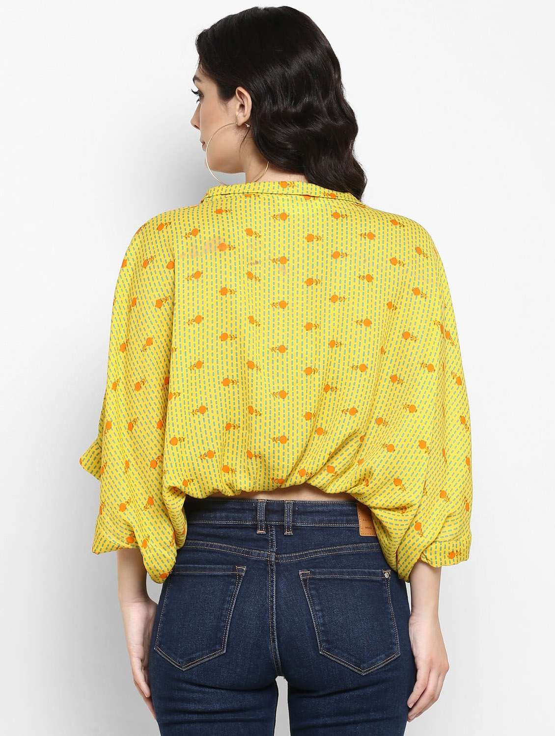 women yellow printed v neck crop top - 21651288 -  Standard Image - 2