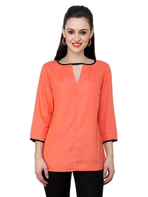 women solid notch neck regular top - 21651290 -  Standard Image - 0