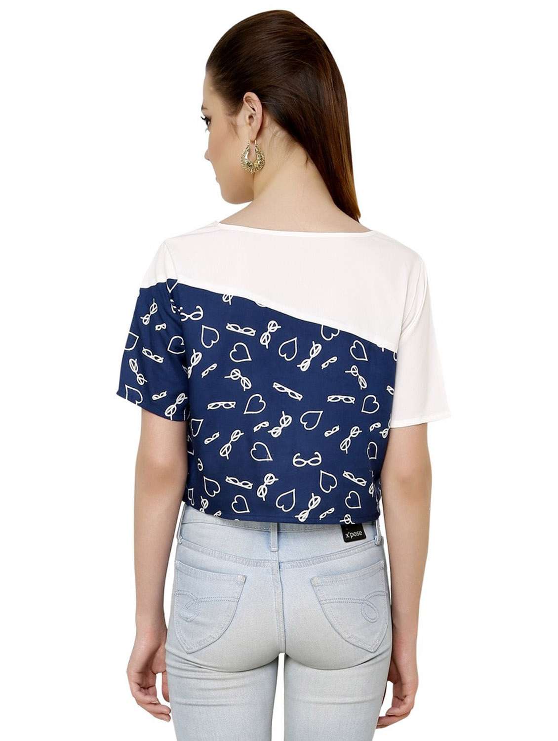 women printed short sleeves crop top - 21651324 - Standard Image - 2