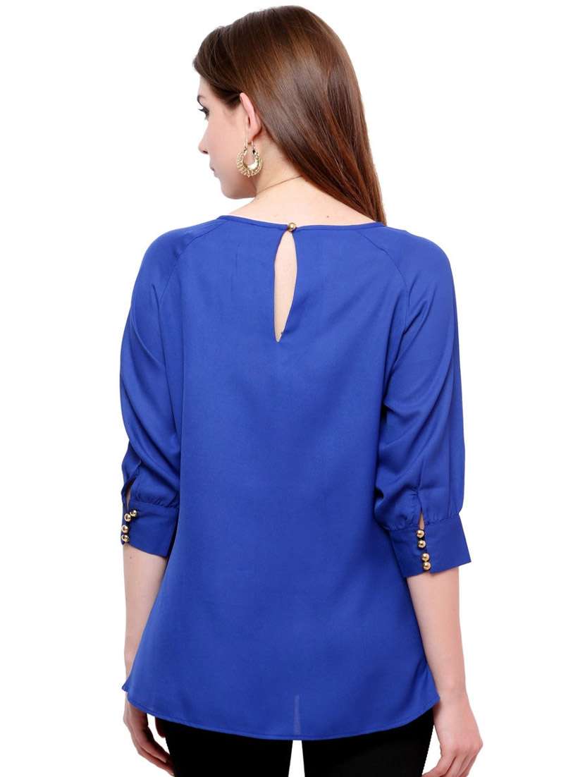 women solid key hole neck regular top - 21651330 - Standard Image - 2