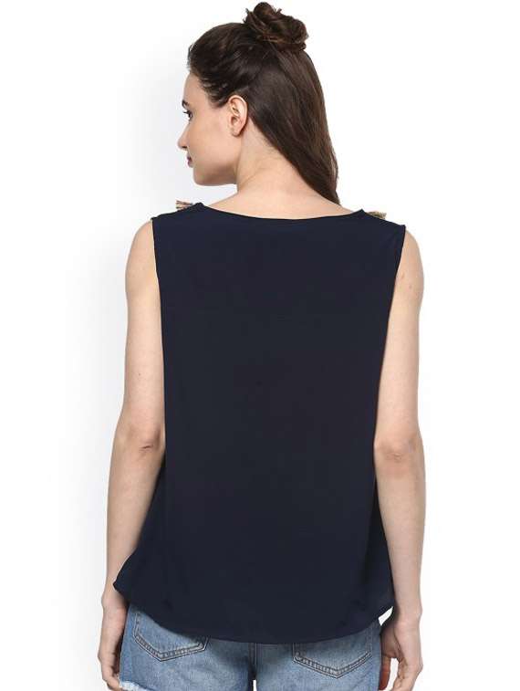 women navy blue solid round neck top - 21651350 -  Standard Image - 2