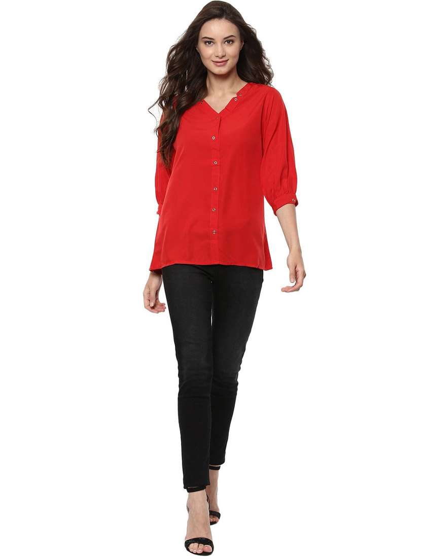 women solid puff sleeves regular top - 21651352 - Standard Image - 2