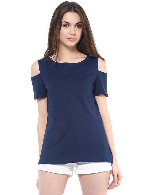 women solid cold shoulder regular top - 21651355 -  Standard Image - 0