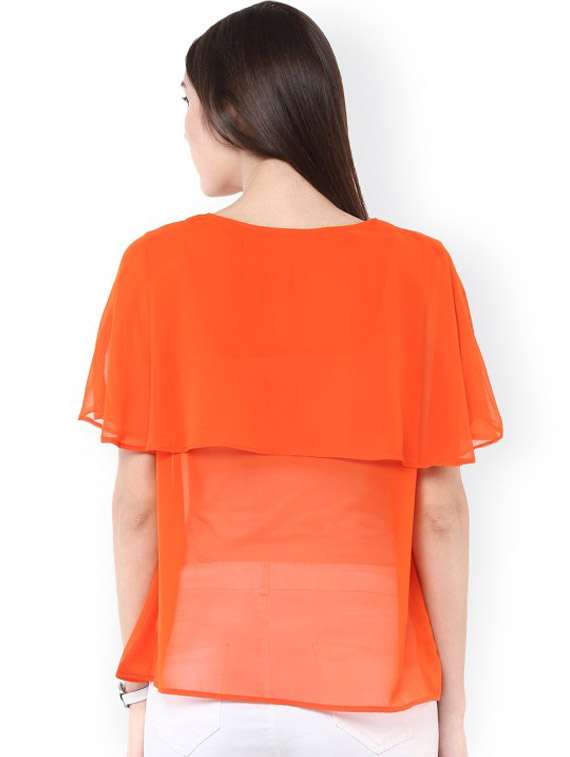 women orange solid v neck regular top - 21651367 -  Standard Image - 2