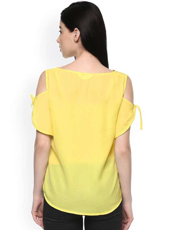 women solid cold shoulder sleeve top - 21651386 -  Standard Image - 2