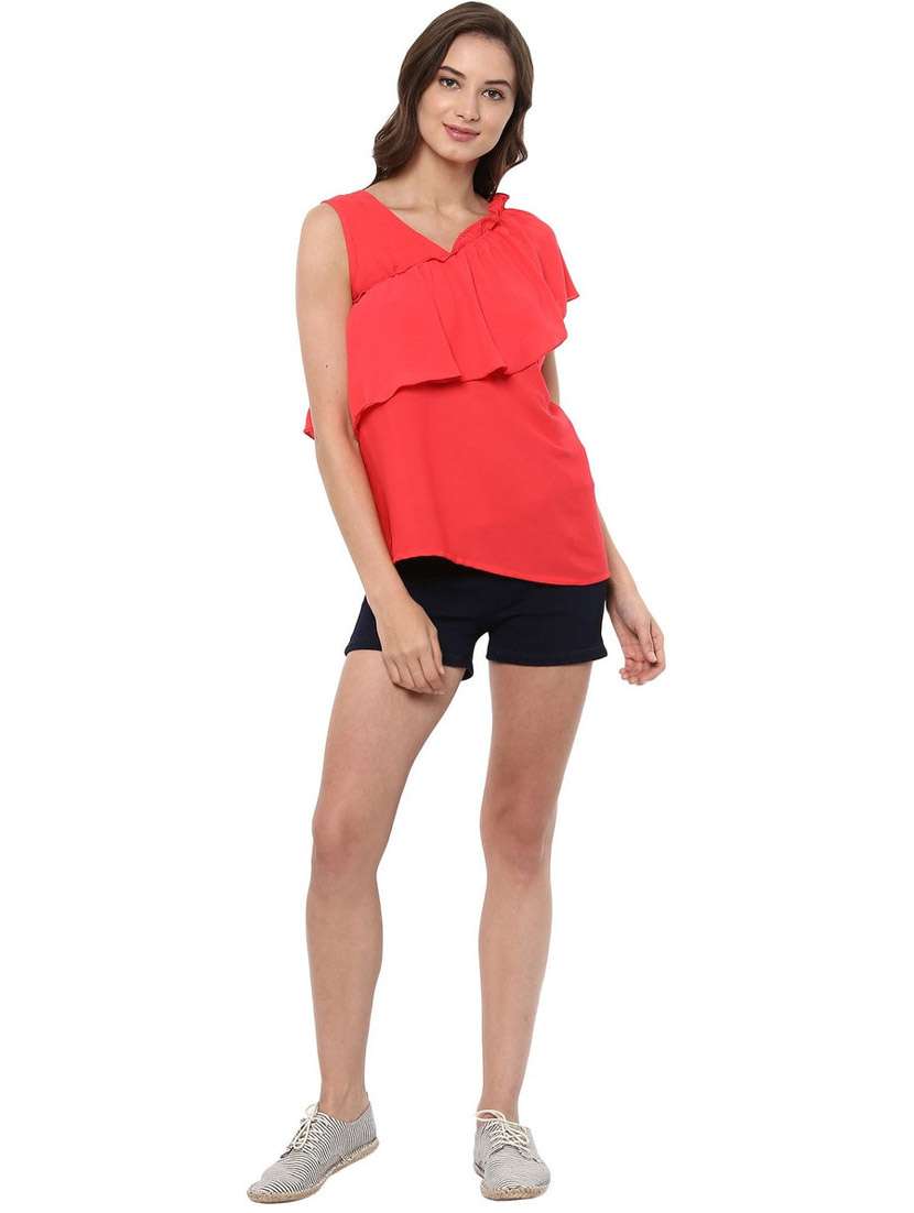 women solid v neck regular top - 21651394 -  Standard Image - 2