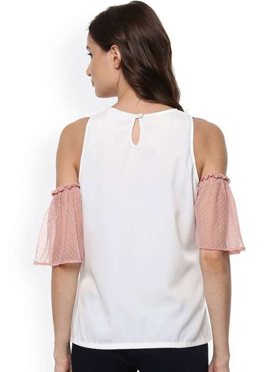 women solid cold shoulder sleeve top - 21651397 - Standard Image - 2