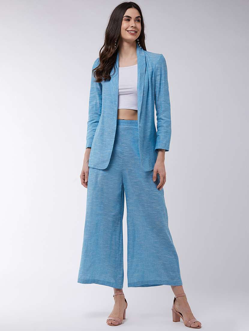 women solid jacket & trouser co-ords set