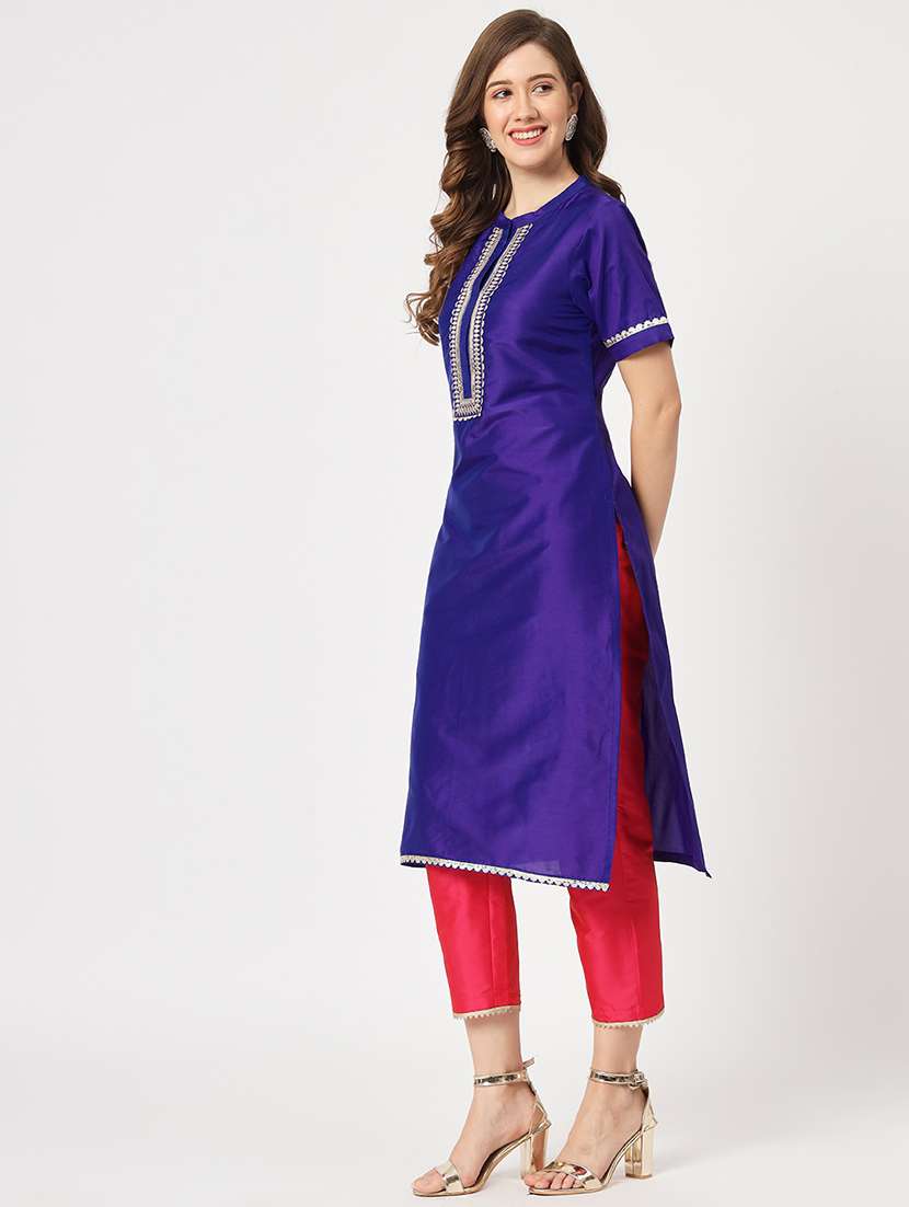 women solid with work kurta pant set - 21651477 -  Standard Image - 2
