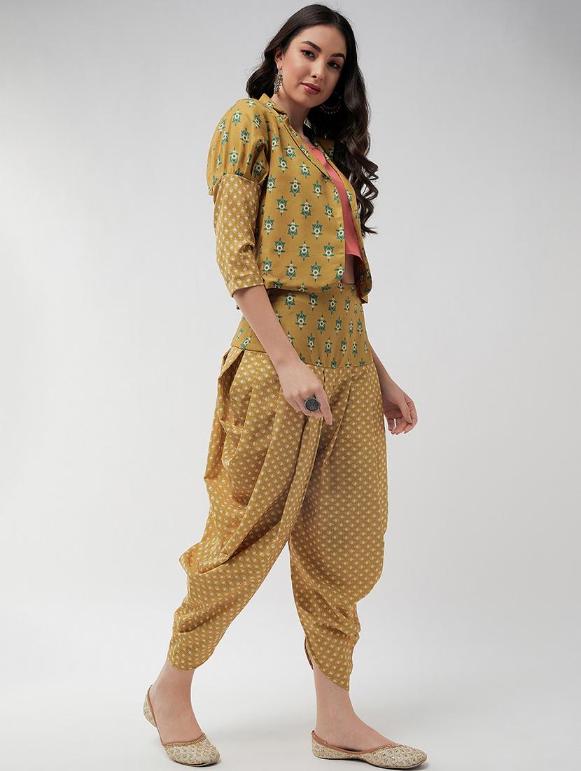 jaipur haat leg 'o' mutton sleeves jacket with top and dhoti pant - 21651484 - Standard Image - 2