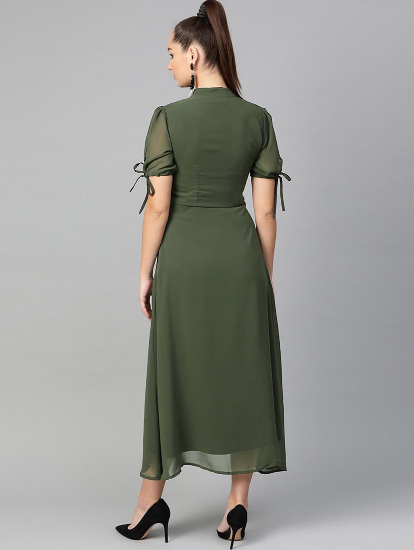 women embroidered tie up neck fit & flare dress - 21651507 - Standard Image - 2