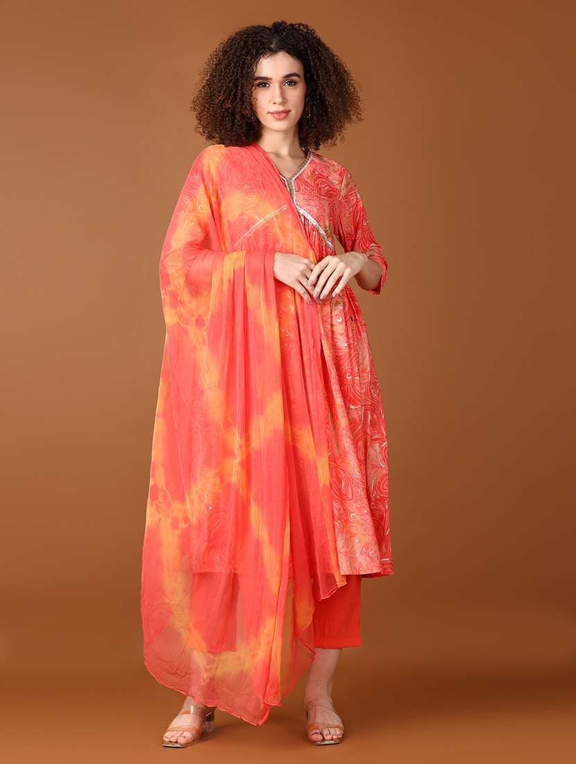 women three quarter sleeve kurta pant with dupatta set
