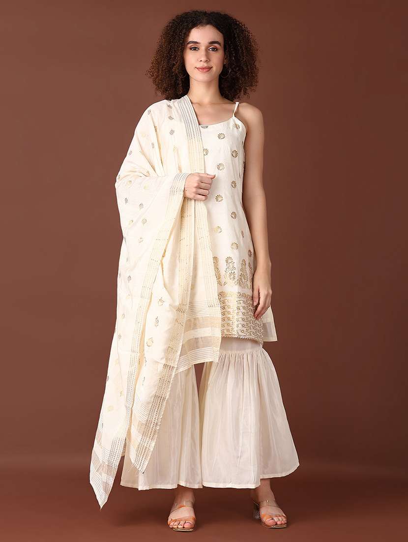 women off white kurta sharara set with dupatta