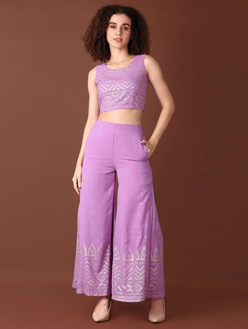 women purple self design co-ord sets