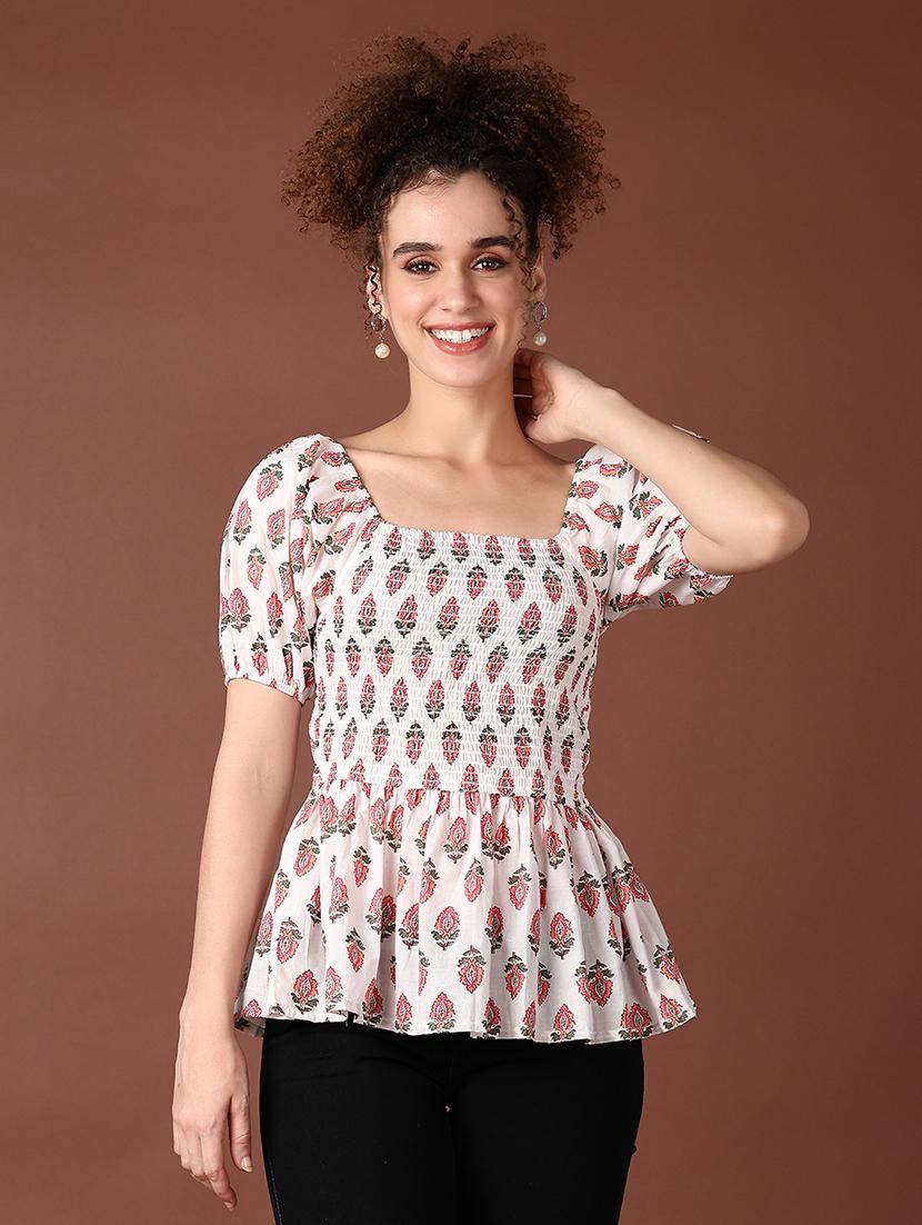 women puff sleeves printed peplum top - 21651548 -  Zoom Image - 0